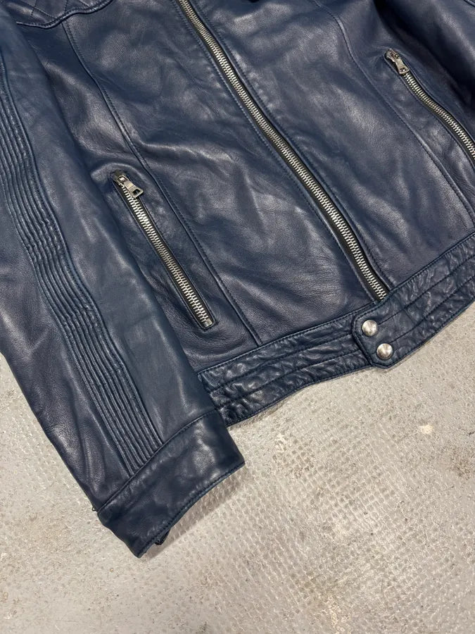 2000s Prada Biker Navy Leather Jacket (M) 3