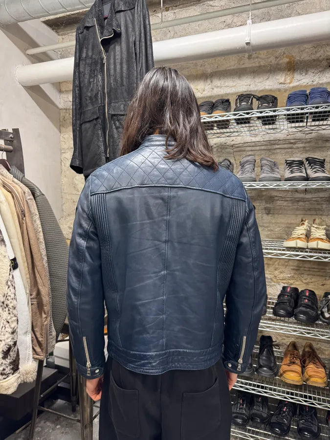 2000s Prada Biker Navy Leather Jacket (M) 4