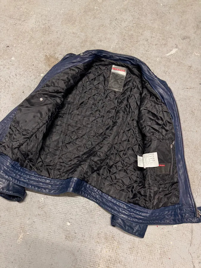 2000s Prada Biker Navy Leather Jacket (M) 5