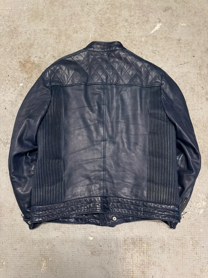 2000s Prada Biker Navy Leather Jacket (M) 6