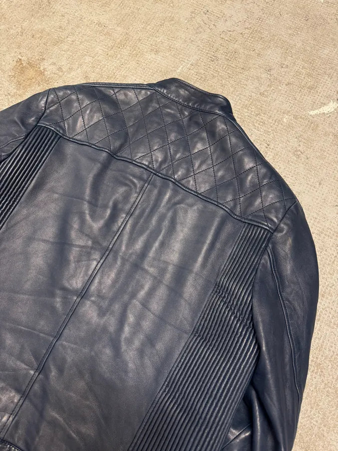 2000s Prada Biker Navy Leather Jacket (M) 7