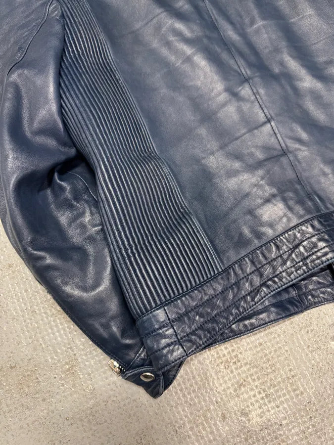 2000s Prada Biker Navy Leather Jacket (M) 8