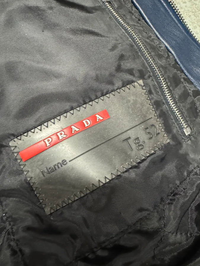 2000s Prada Biker Navy Leather Jacket (M) 9