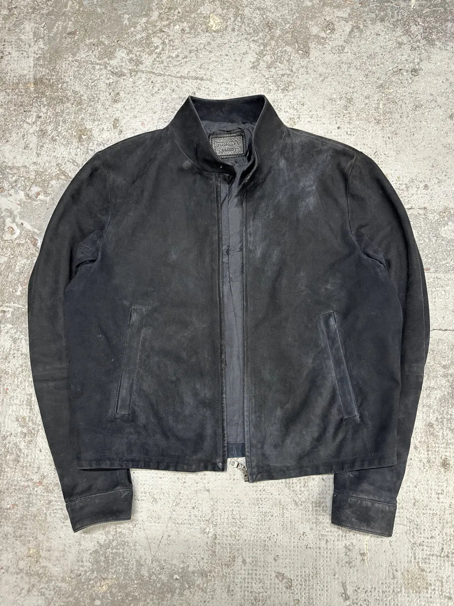 2000s Prada Biker Navy Suede Leather Jacket (M) JPnInMp 3