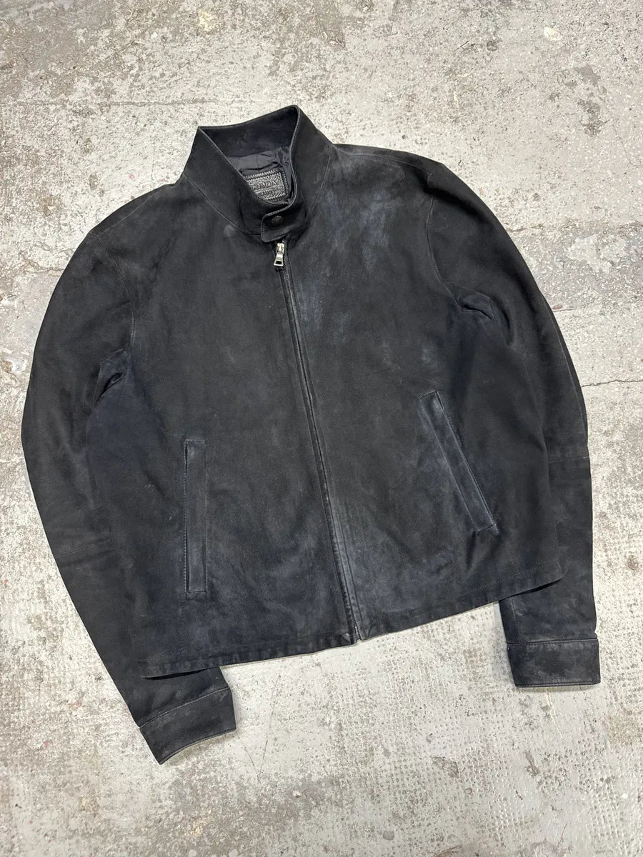 2000s Prada Biker Navy Suede Leather Jacket (M) JPnInMp 5