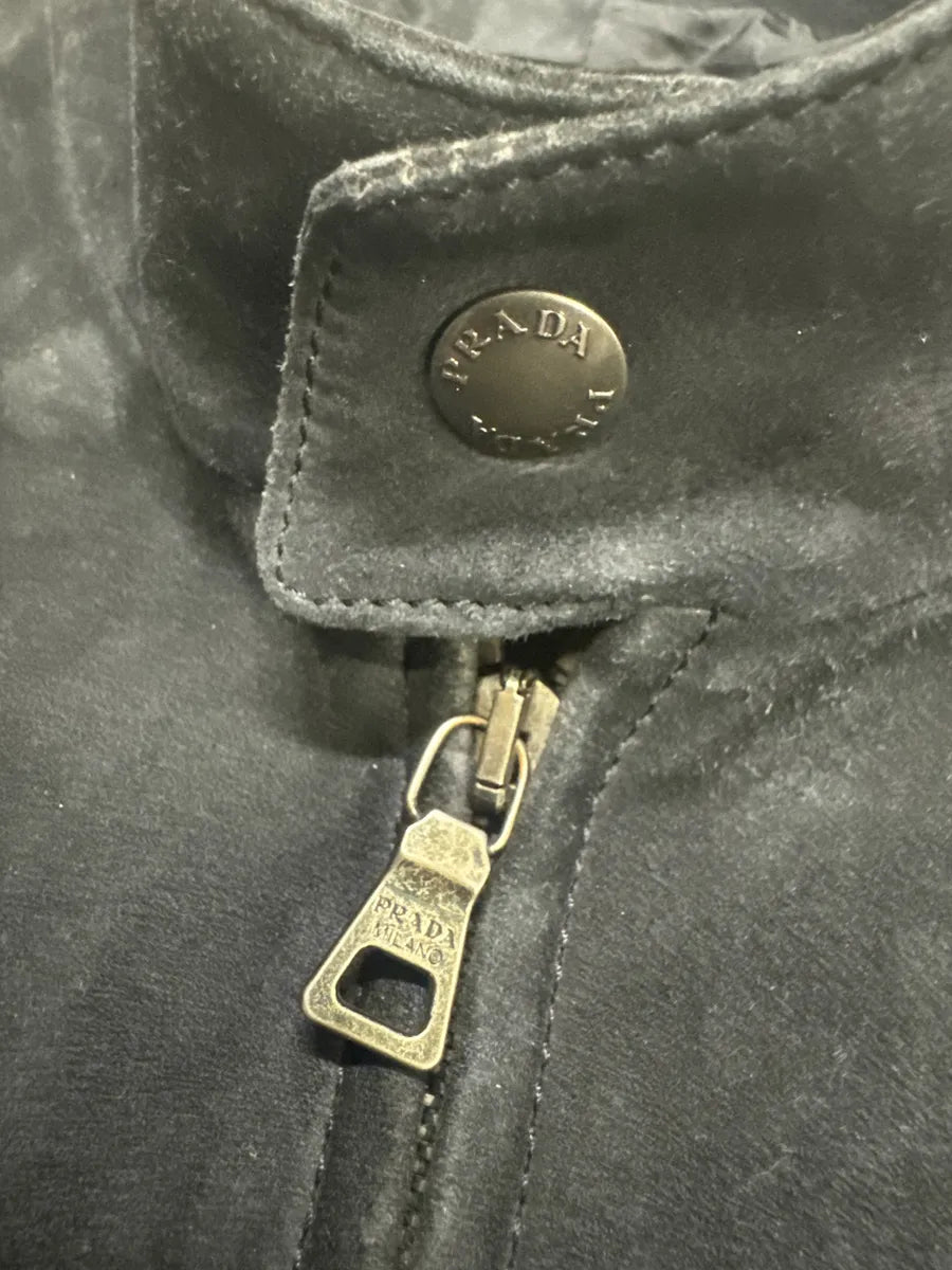 2000s Prada Biker Navy Suede Leather Jacket (M) JPnInMp 7