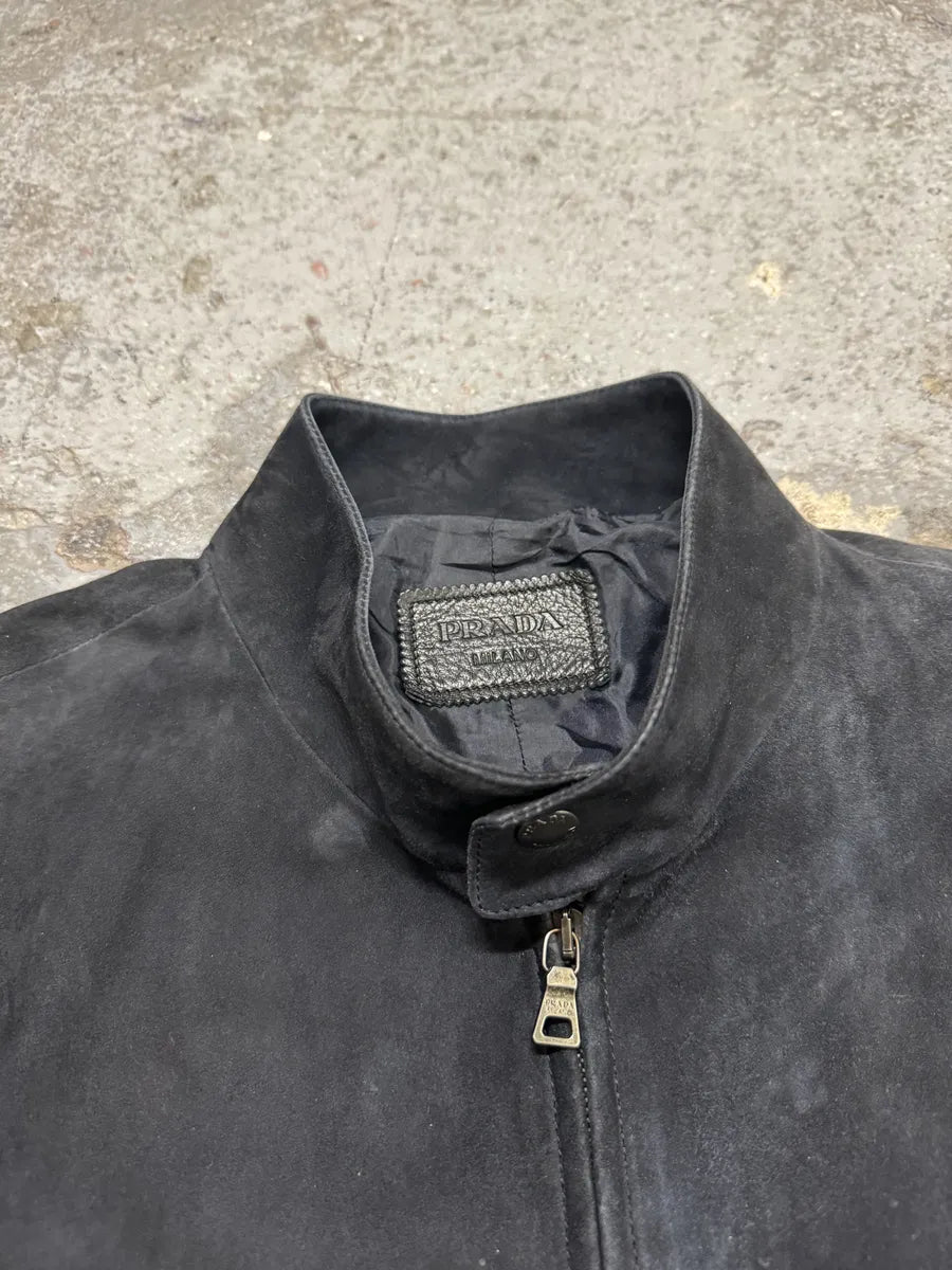 2000s Prada Biker Navy Suede Leather Jacket (M) JPnInMp 8
