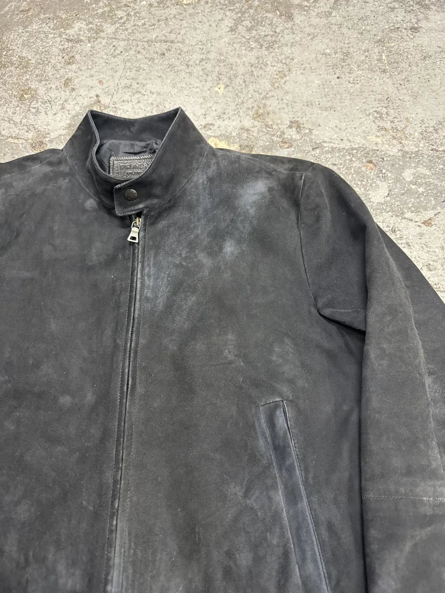 2000s Prada Biker Navy Suede Leather Jacket (M) JPnInMp 9
