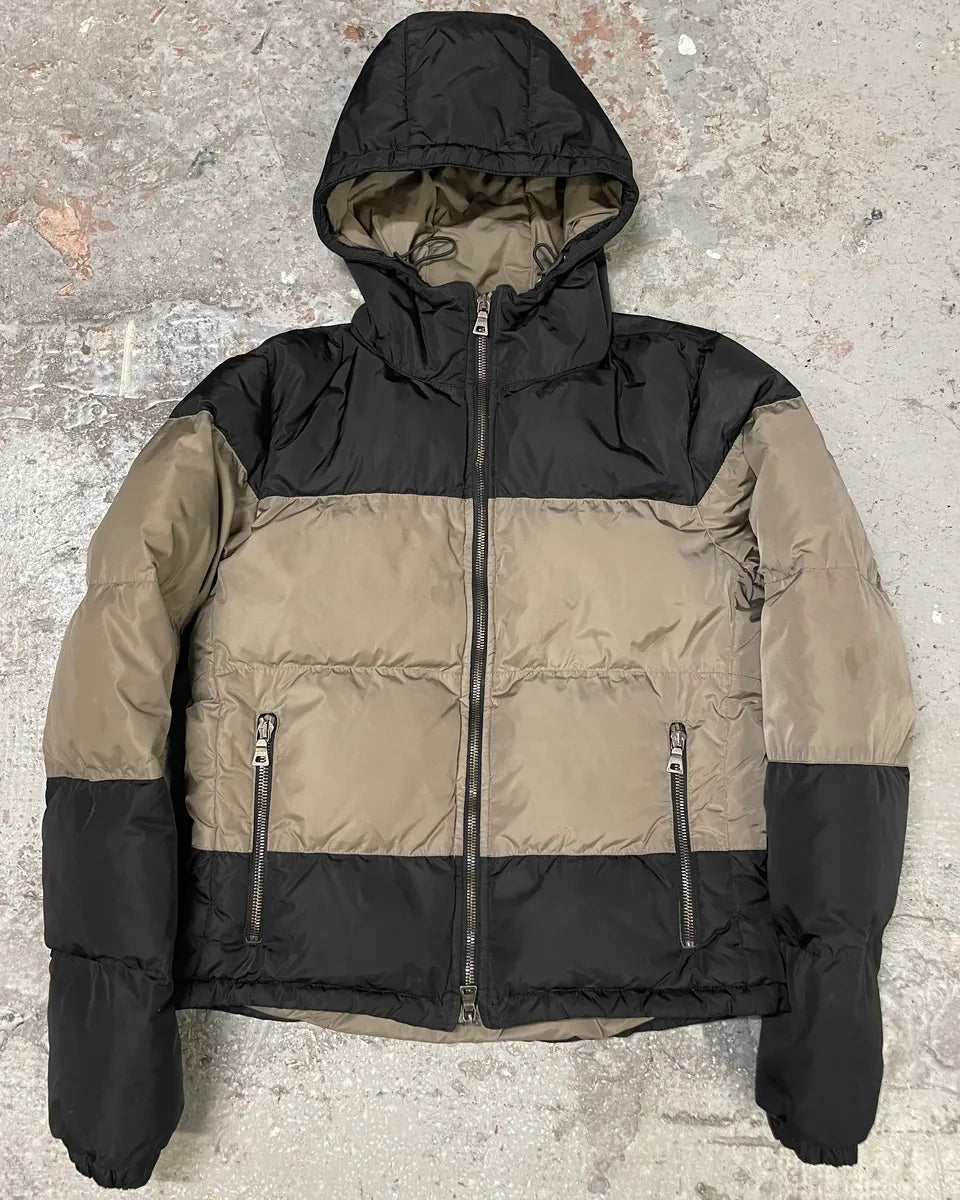 2000s Prada Black & Beige Hooded Lina Rossa Puffer Jacket axzfmhW 0