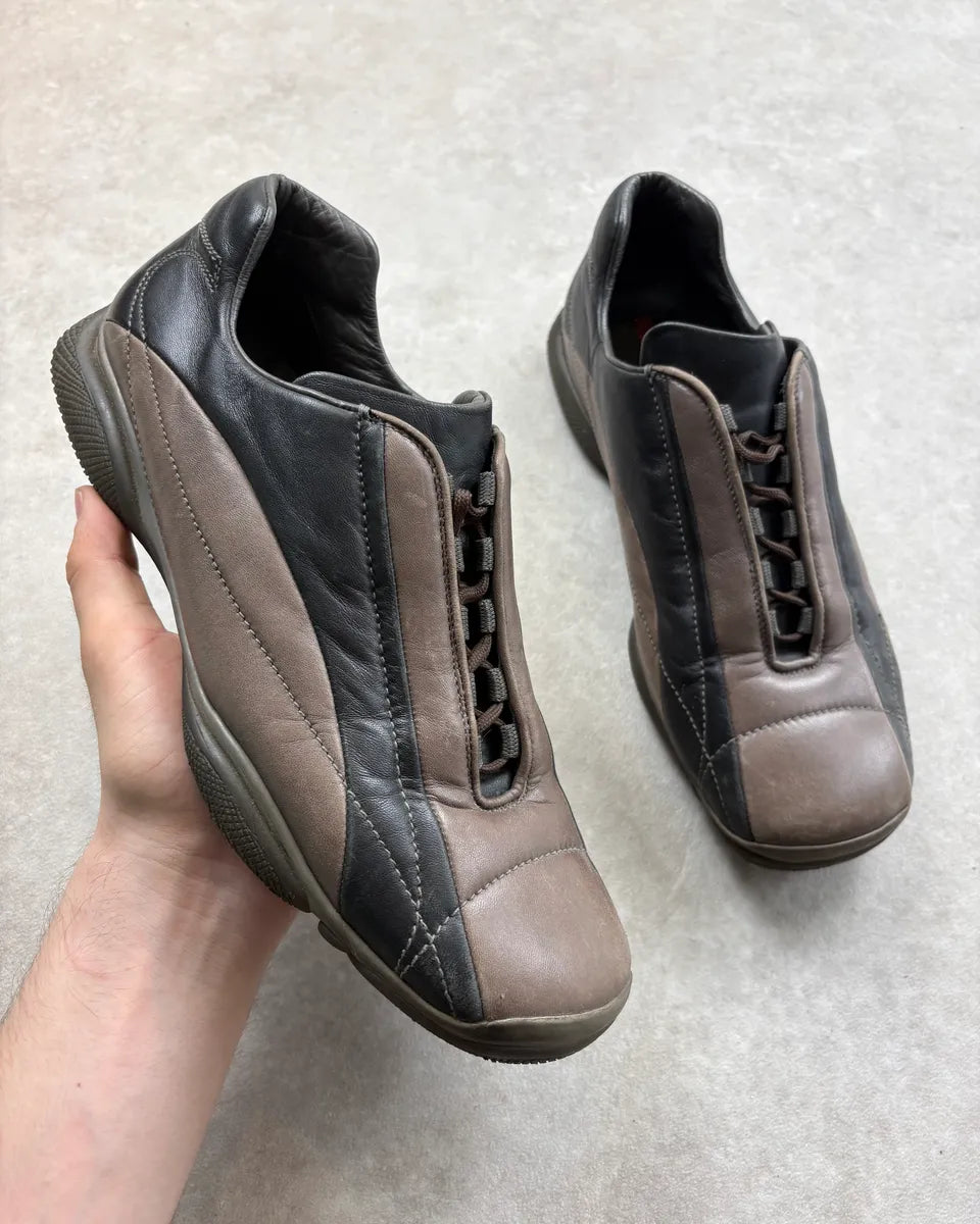 2000s Prada Black & Brown Leather Sport Sneakers LVYLrPY 0