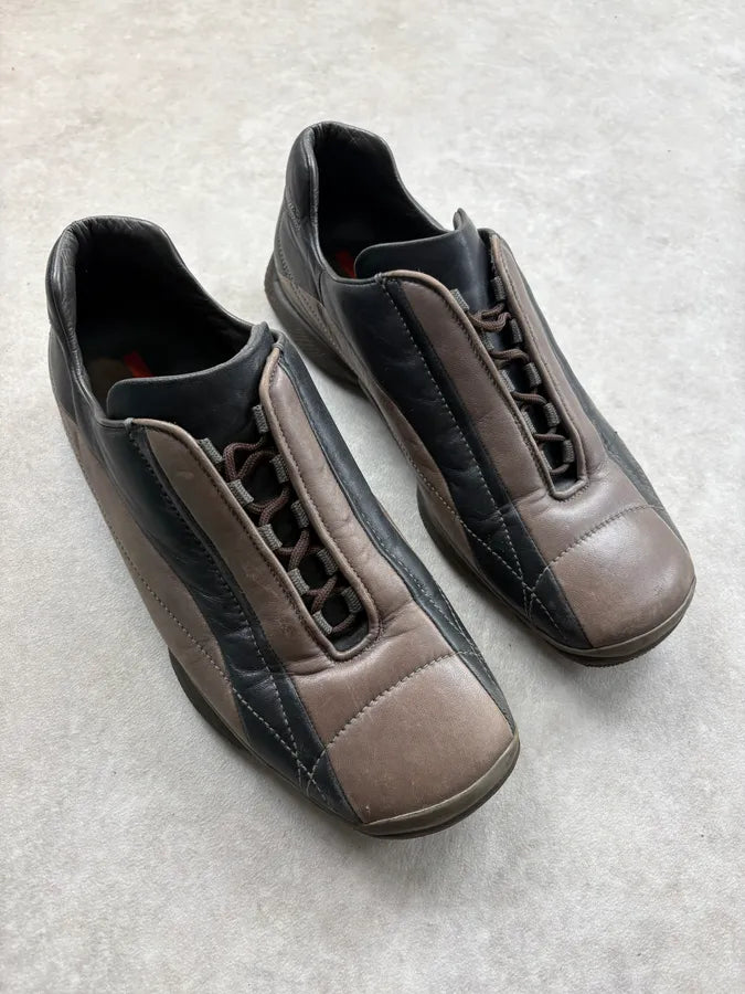 2000s Prada Black & Brown Leather Sport Sneakers LVYLrPY 3