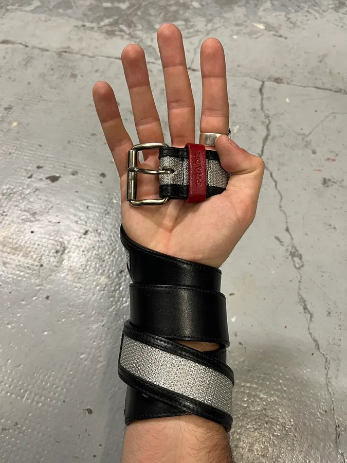 2000s Prada Black & Grey Hybrid Leather Belt kHcSDpo 0