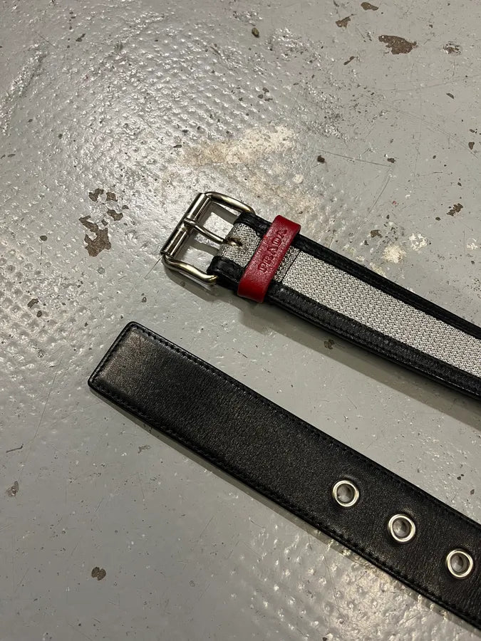 2000s Prada Black & Grey Hybrid Leather Belt kHcSDpo 4