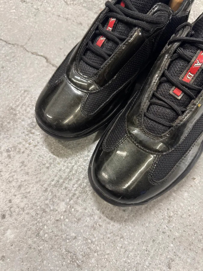 2000s Prada Black & Khaki America’s Cup Leather Sneakers (40eu/us7) 3