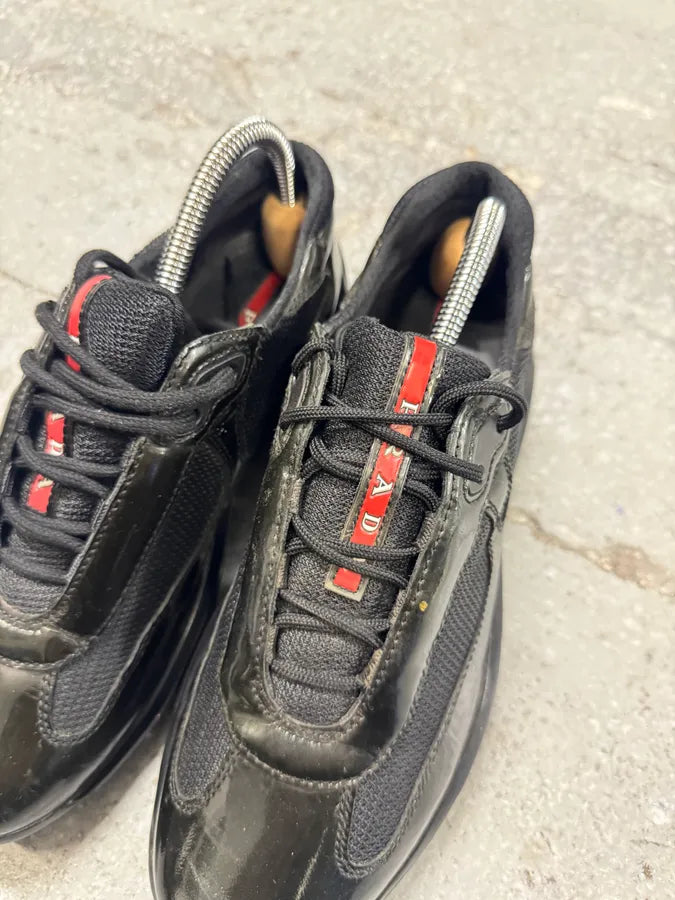 2000s Prada Black & Khaki America’s Cup Leather Sneakers (40eu/us7) 5