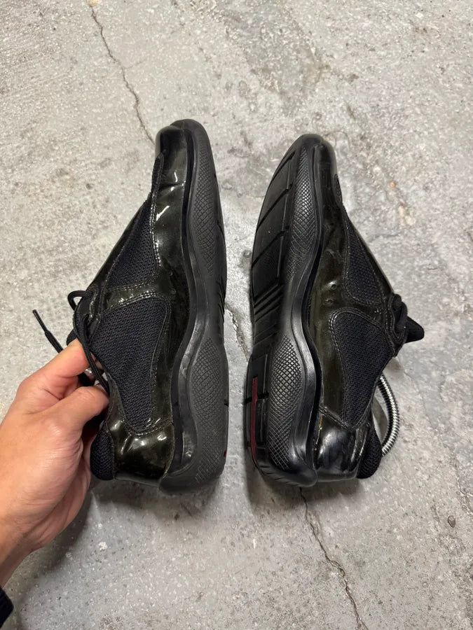 2000s Prada Black & Khaki America’s Cup Leather Sneakers (40eu/us7) 6