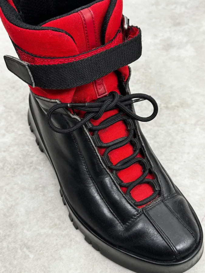 2000s Prada Black & Red Leather High Boots EkpBNAR 3