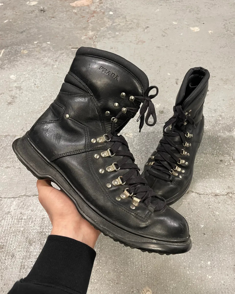 2000s Prada Black Ankle Leather Avant-Garde Boots (42.5eu/us9) 0