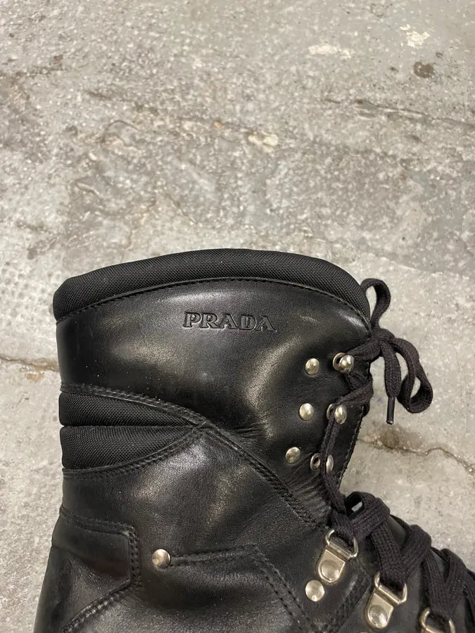 2000s Prada Black Ankle Leather Avant-Garde Boots (42.5eu/us9) 6