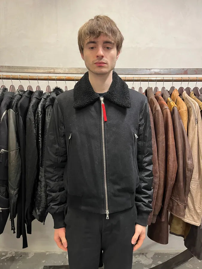 2000s Prada Black Aviator Cozy Bomber Wool Nylon Jacket (M) dMspHCQ 1