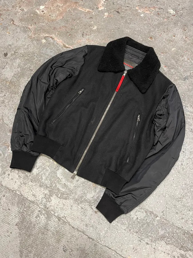 2000s Prada Black Aviator Cozy Bomber Wool Nylon Jacket (M) dMspHCQ 4