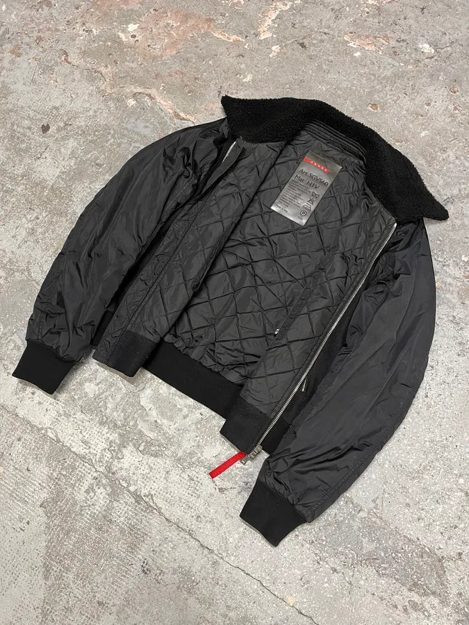 2000s Prada Black Aviator Cozy Bomber Wool Nylon Jacket (M) dMspHCQ 5