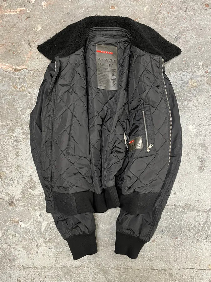 2000s Prada Black Aviator Cozy Bomber Wool Nylon Jacket (M) dMspHCQ 6