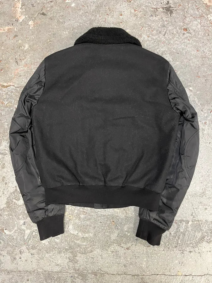 2000s Prada Black Aviator Cozy Bomber Wool Nylon Jacket (M) dMspHCQ 7