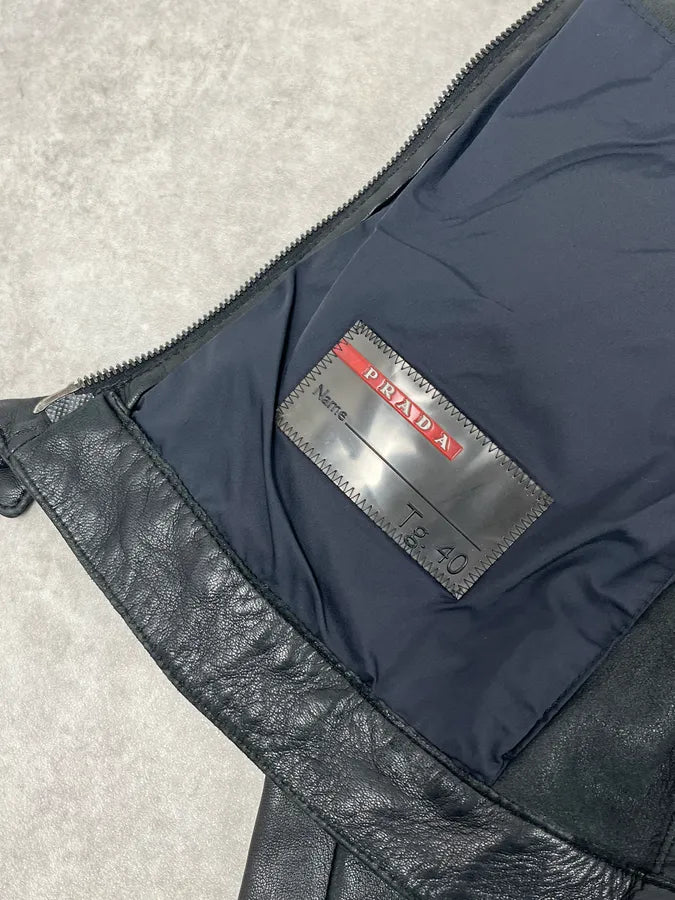 2000s Prada Black Biker Leather Jacket cTgrDJu 11