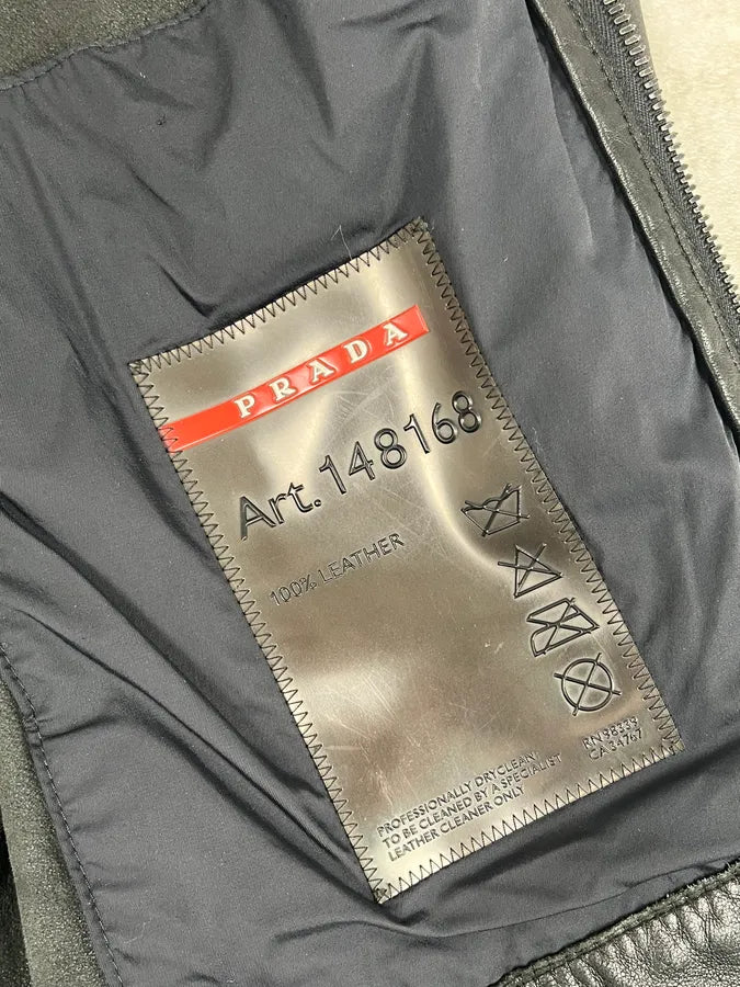 2000s Prada Black Biker Leather Jacket cTgrDJu 12