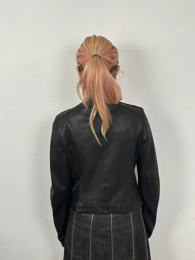 2000s Prada Black Biker Leather Jacket cTgrDJu 2