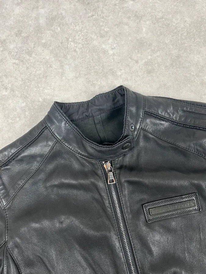 2000s Prada Black Biker Leather Jacket cTgrDJu 3