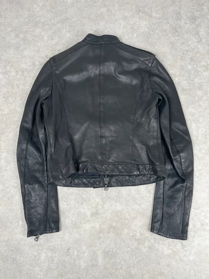 2000s Prada Black Biker Leather Jacket cTgrDJu 4