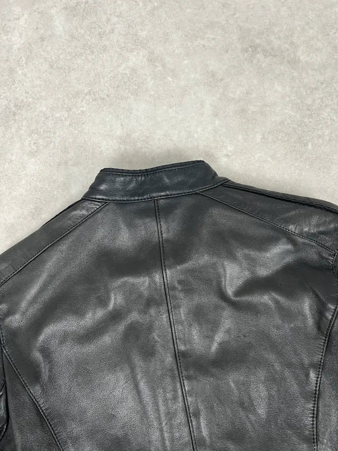 2000s Prada Black Biker Leather Jacket cTgrDJu 5
