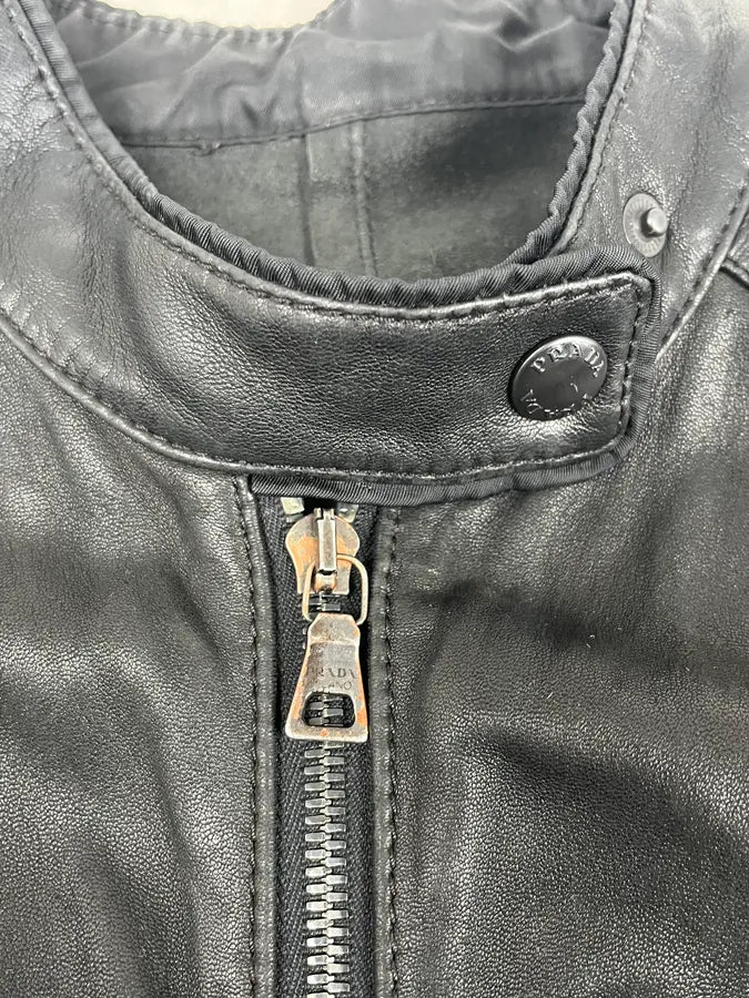 2000s Prada Black Biker Leather Jacket cTgrDJu 7