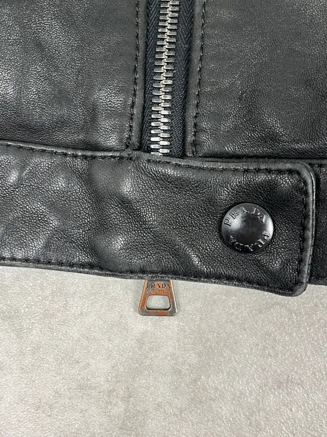 2000s Prada Black Biker Leather Jacket cTgrDJu 9