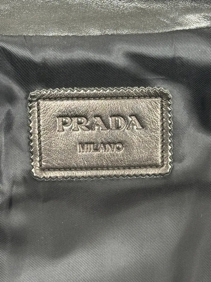 AW2011 Prada Black Biker Leather Jacket DatLXRk 9