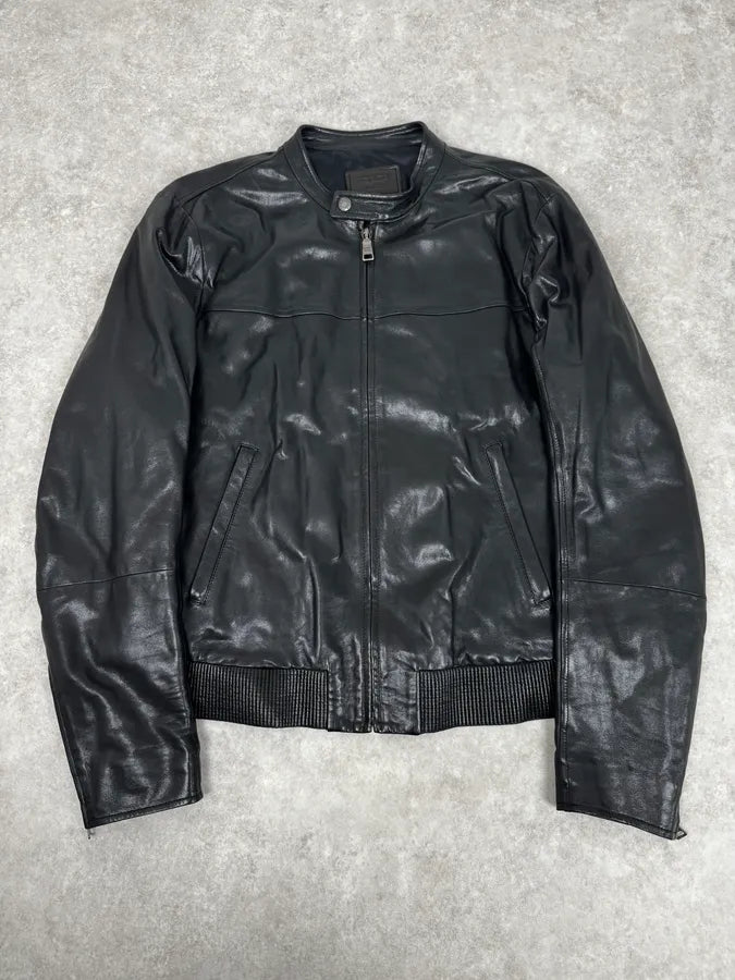 AW2011 Prada Black Biker Leather Jacket DatLXRk 0