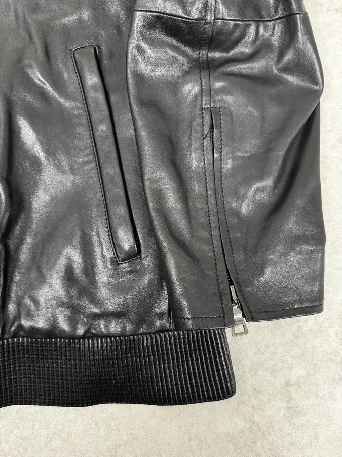 AW2011 Prada Black Biker Leather Jacket DatLXRk 7