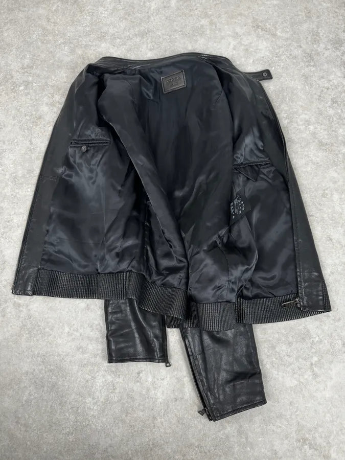 AW2011 Prada Black Biker Leather Jacket DatLXRk 6