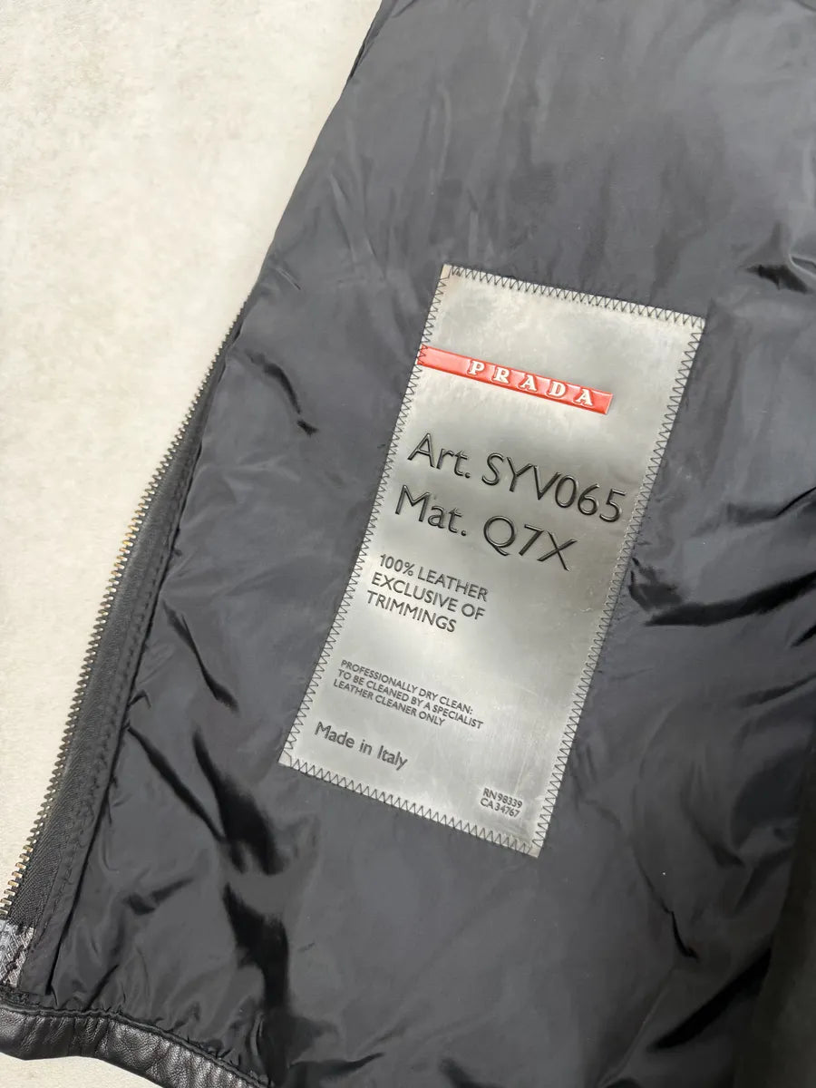 2000s Prada Black Biker Leather Laced Jacket fZOyLbq 10