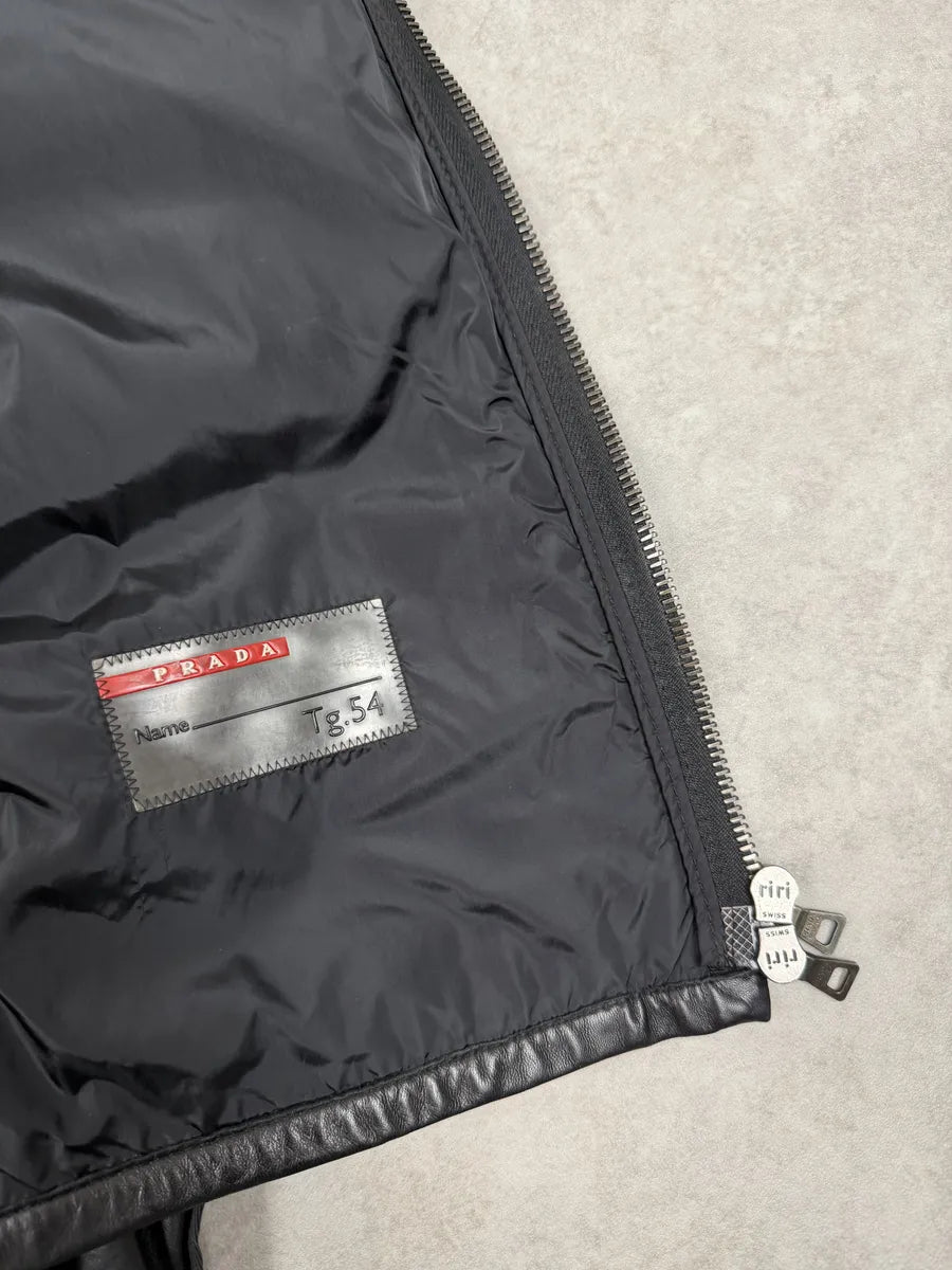 2000s Prada Black Biker Leather Laced Jacket fZOyLbq 12