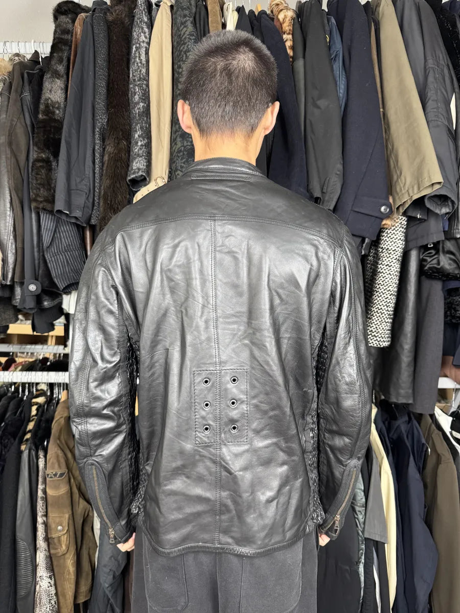 2000s Prada Black Biker Leather Laced Jacket fZOyLbq 2