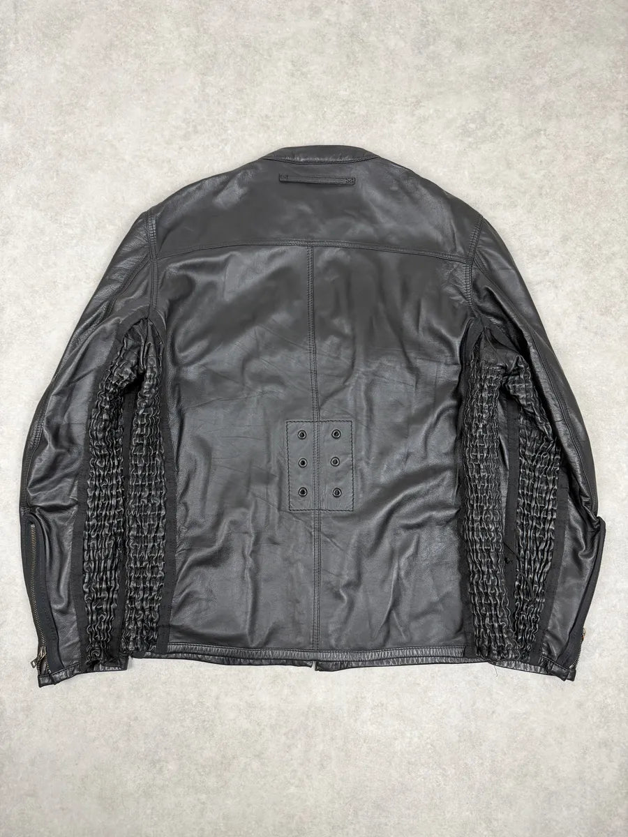 2000s Prada Black Biker Leather Laced Jacket fZOyLbq 3