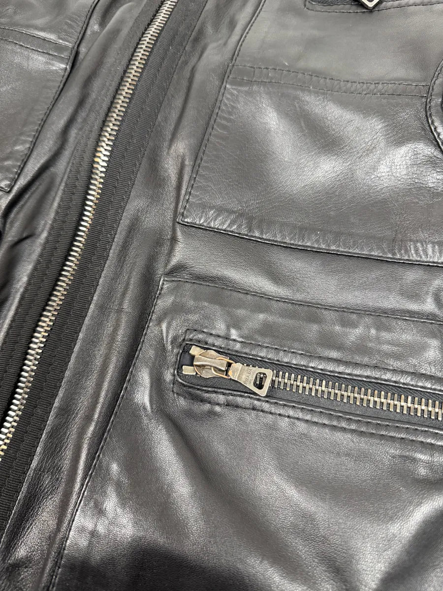 2000s Prada Black Biker Leather Laced Jacket fZOyLbq 9