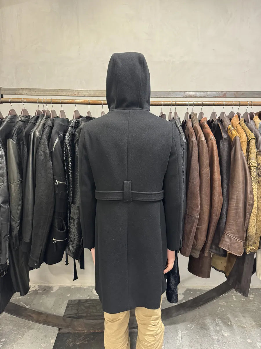 2000s Prada Black Buckled Chic Long Duffle Coat ALfJsNQ 2