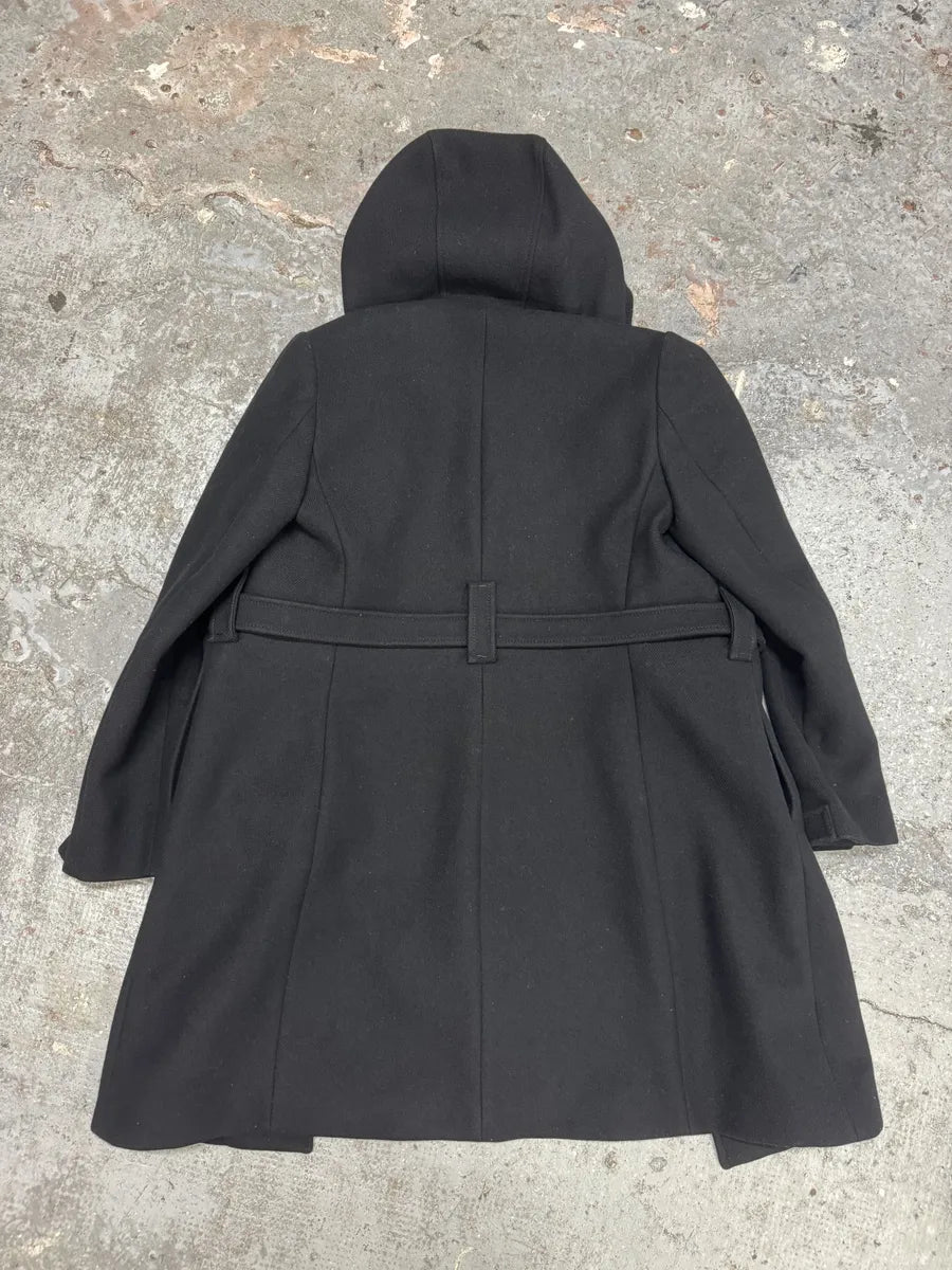 2000s Prada Black Buckled Chic Long Duffle Coat ALfJsNQ 3