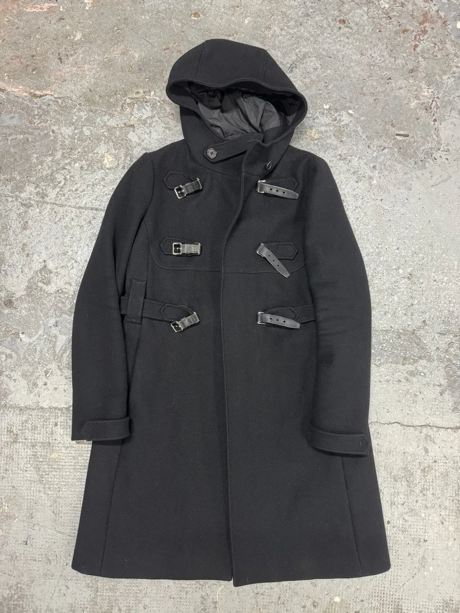 2000s Prada Black Buckled Chic Long Duffle Coat ALfJsNQ 4