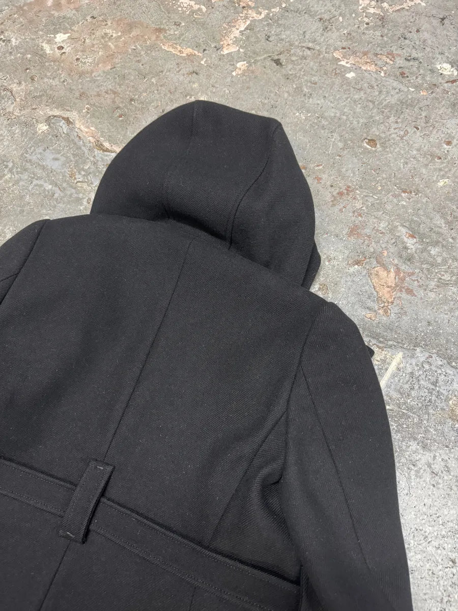 2000s Prada Black Buckled Chic Long Duffle Coat ALfJsNQ 7