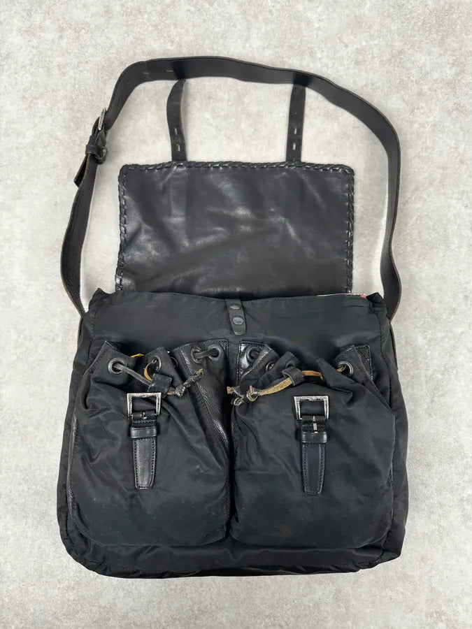 2000s Prada Black Buckles Nylon & Leather Messenger Bag GqyaMZx 1